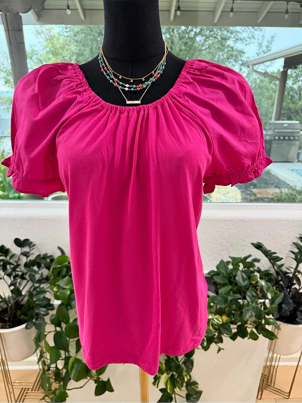 J.Crew Pink Puff Sleeve Back-Tie Blouse SM 100%Cotton